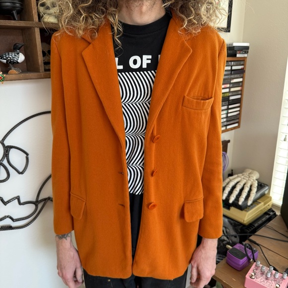 💀 SOLD 💀 Vintage 80s Burnt Orange Wool Cashmere Blend Lined Blazer ~ Size Small - Picture 4 of 9